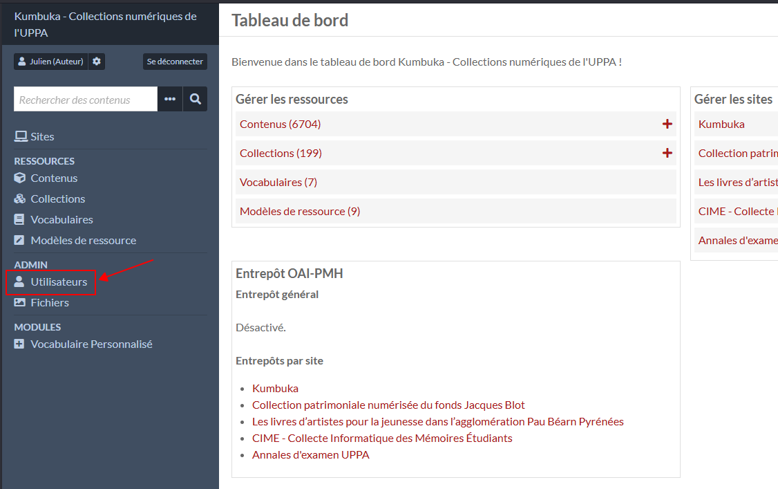 Accéder au panneau de gestion des utilisateurs